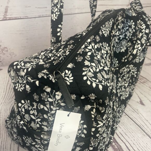Vera Bradley Small Duffel Chandelier Noir retired Black Floral Weekender - Picture 3 of 9